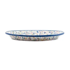Kapka Blue Dot Enamel Oval Serving Tray, 31cm