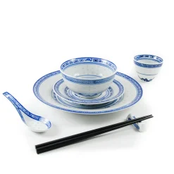 Chinese Tableware Blue Rice Pattern Serving Bowl, 20.3cm Outlet