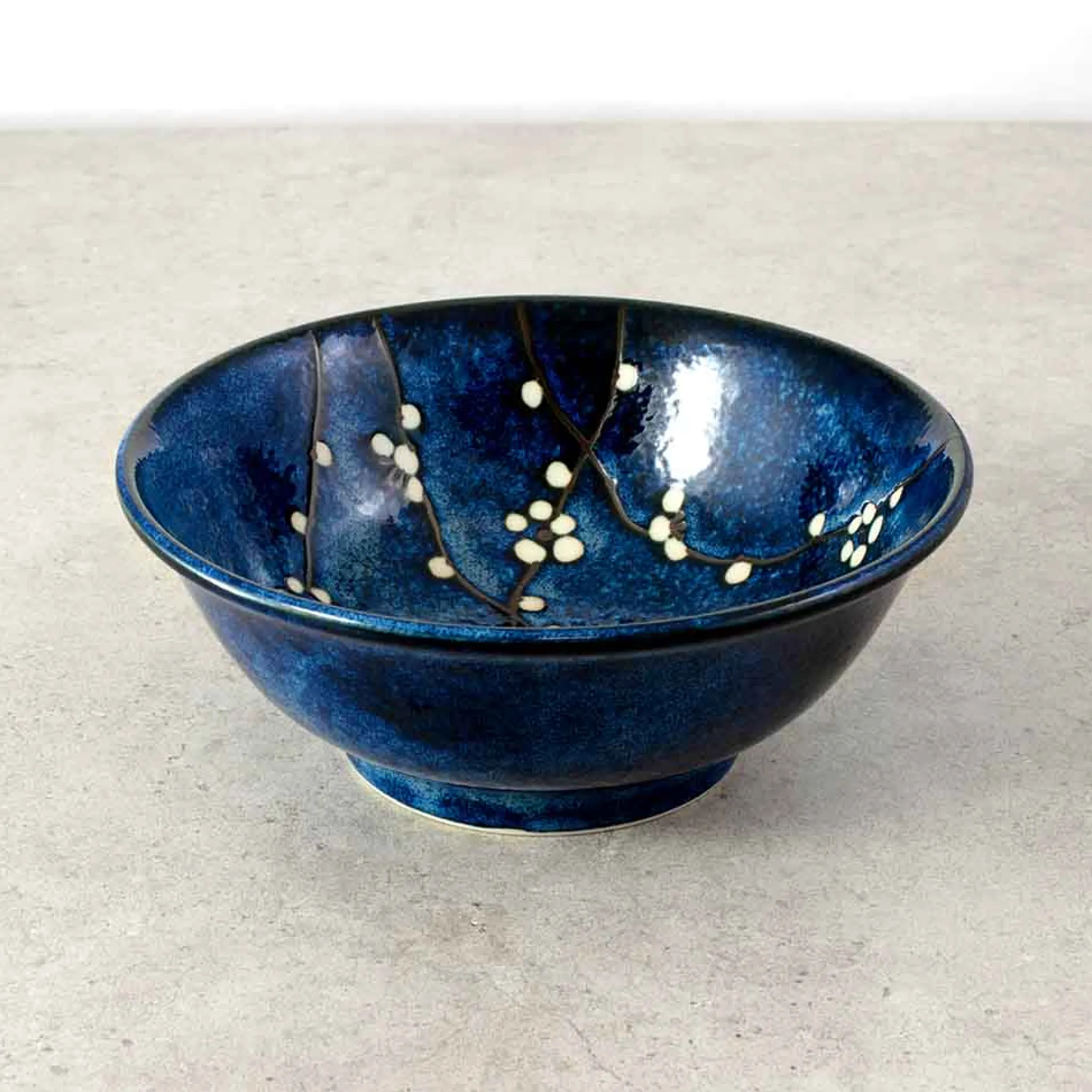 Kiji Stoneware & Ceramics Blue Sakura Ramen Bowl, 21cm New