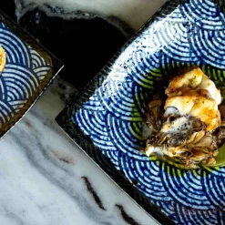 Kiji Stoneware & Ceramics Blue Wave Medium Square Plate, 17.5cm Clearance