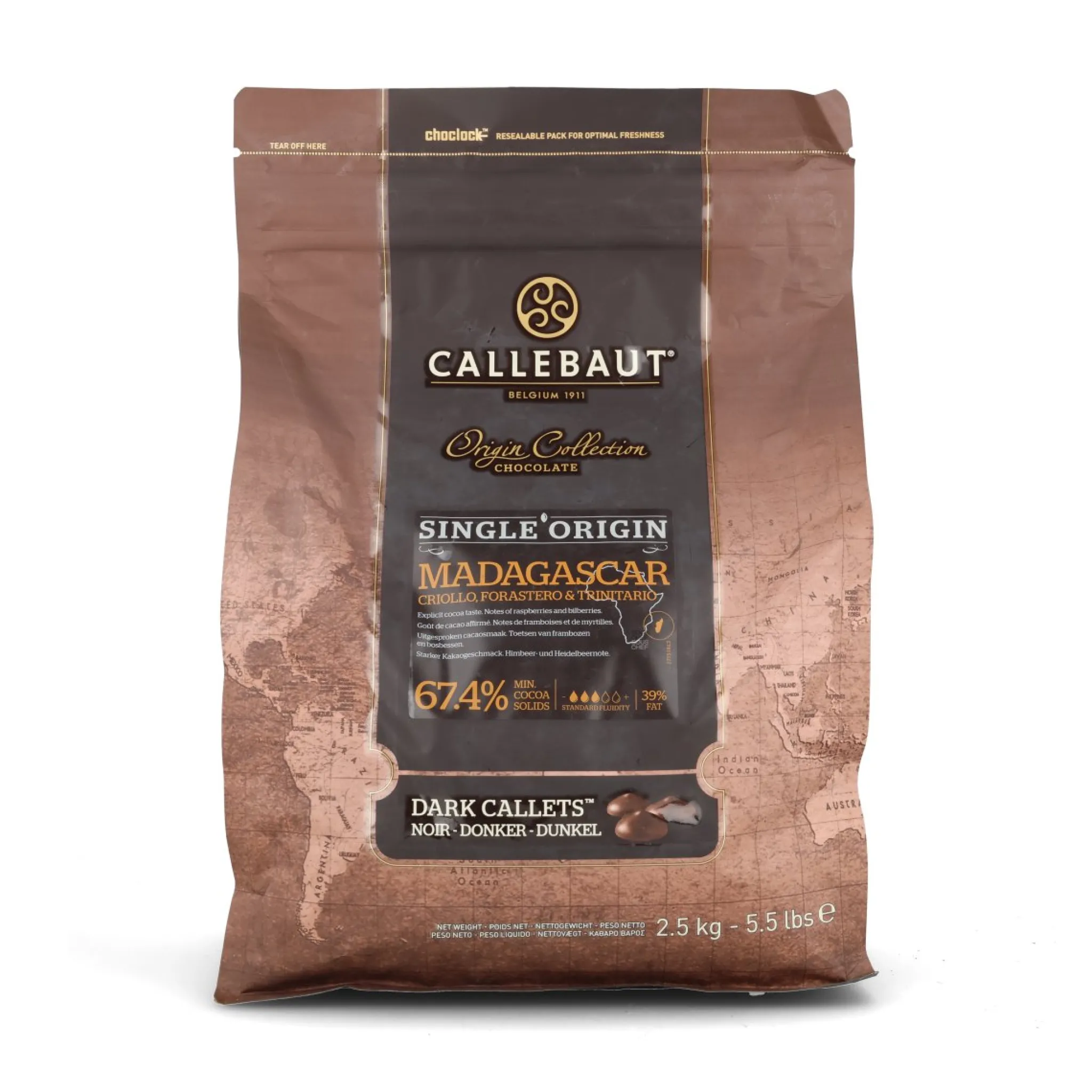 Callebaut Origin Madagascar 67.4% Dark Chocolate Chips, 2.5kg New