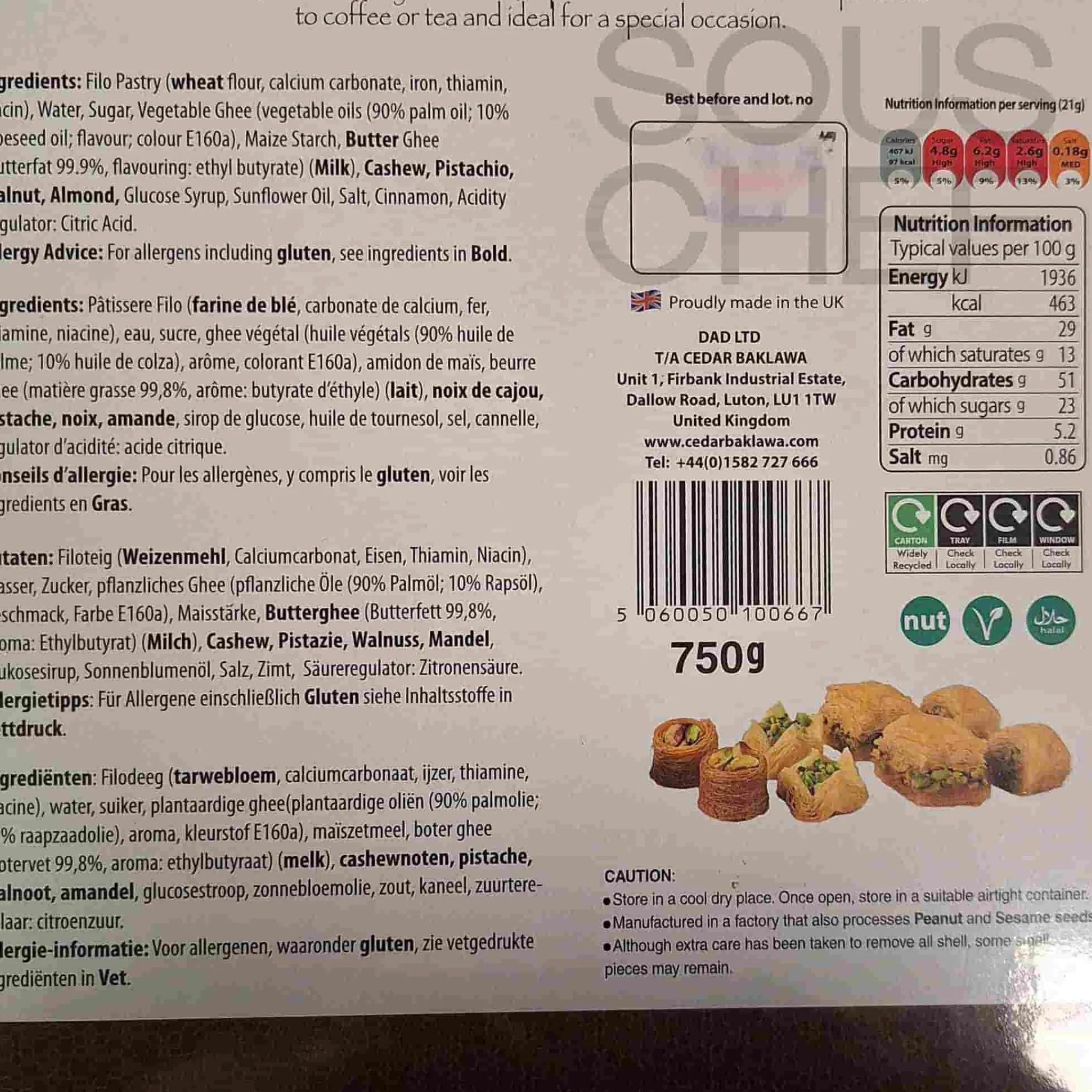 Cedar Baklawa Cedar Handmade Baklawa Selection, 750g Clearance