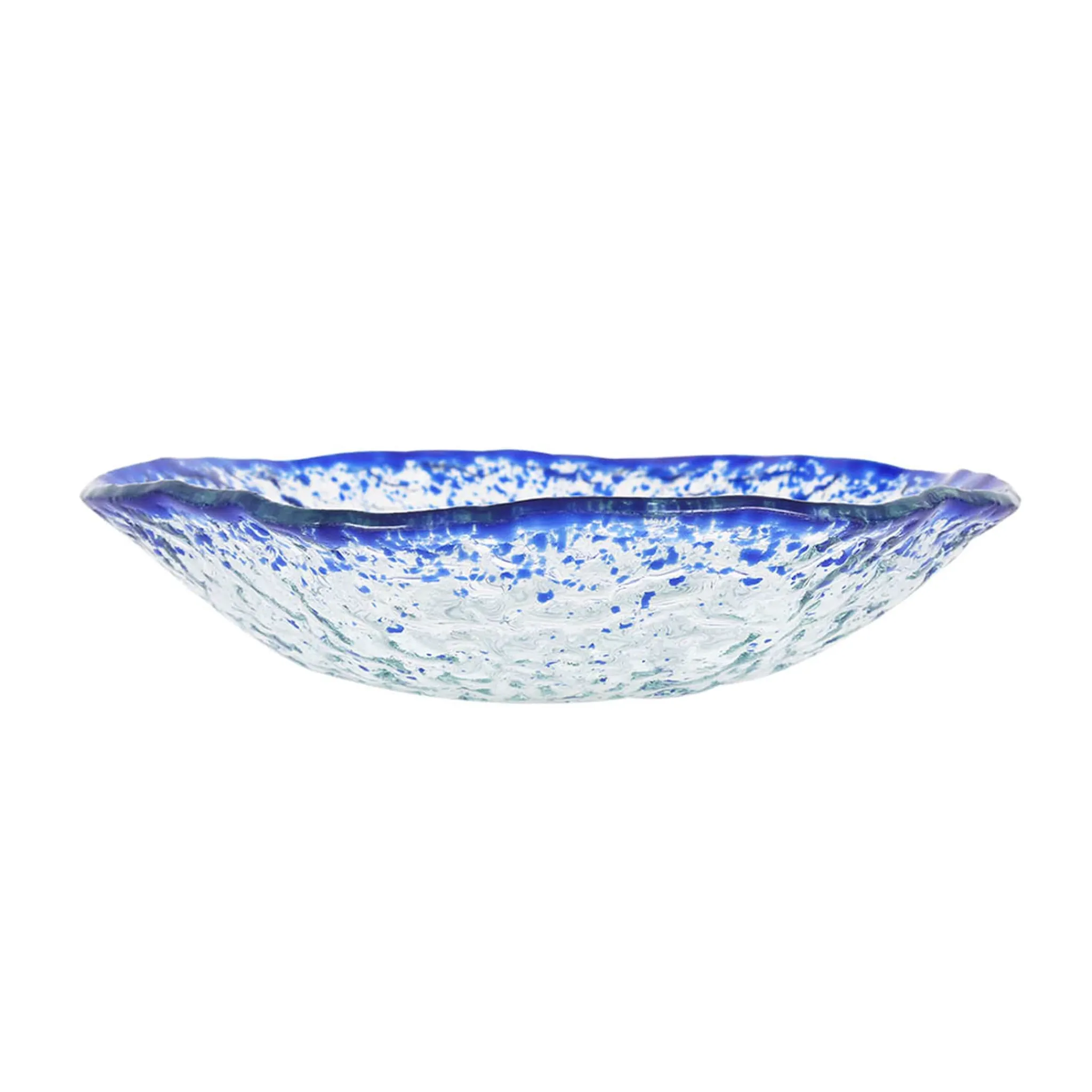 Turkish Tableware Cobalt Blue Rim Glass Bowl, 17.5cm New