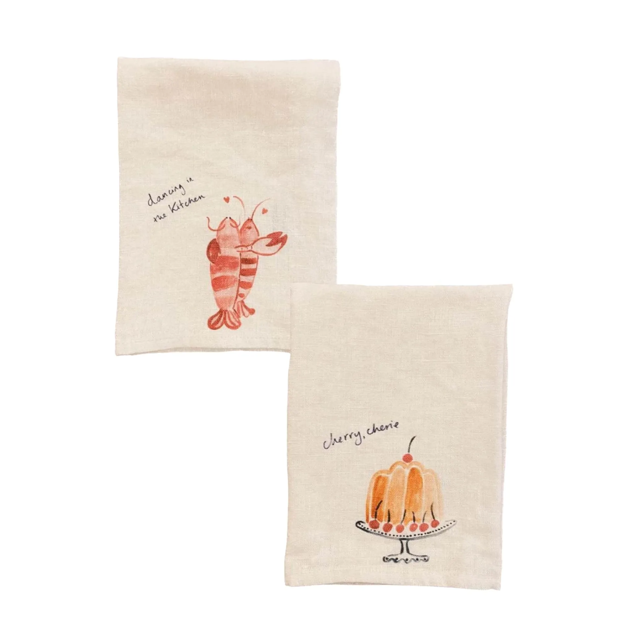Dinette Set of 2 Dancing Lobsters & Cake Linen Napkins