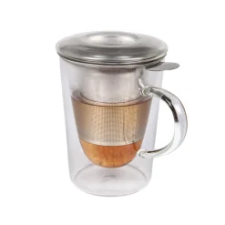 Viejovalle Double-Walled Borosilicate Glass Teacup with Strainer, 290ml Discount
