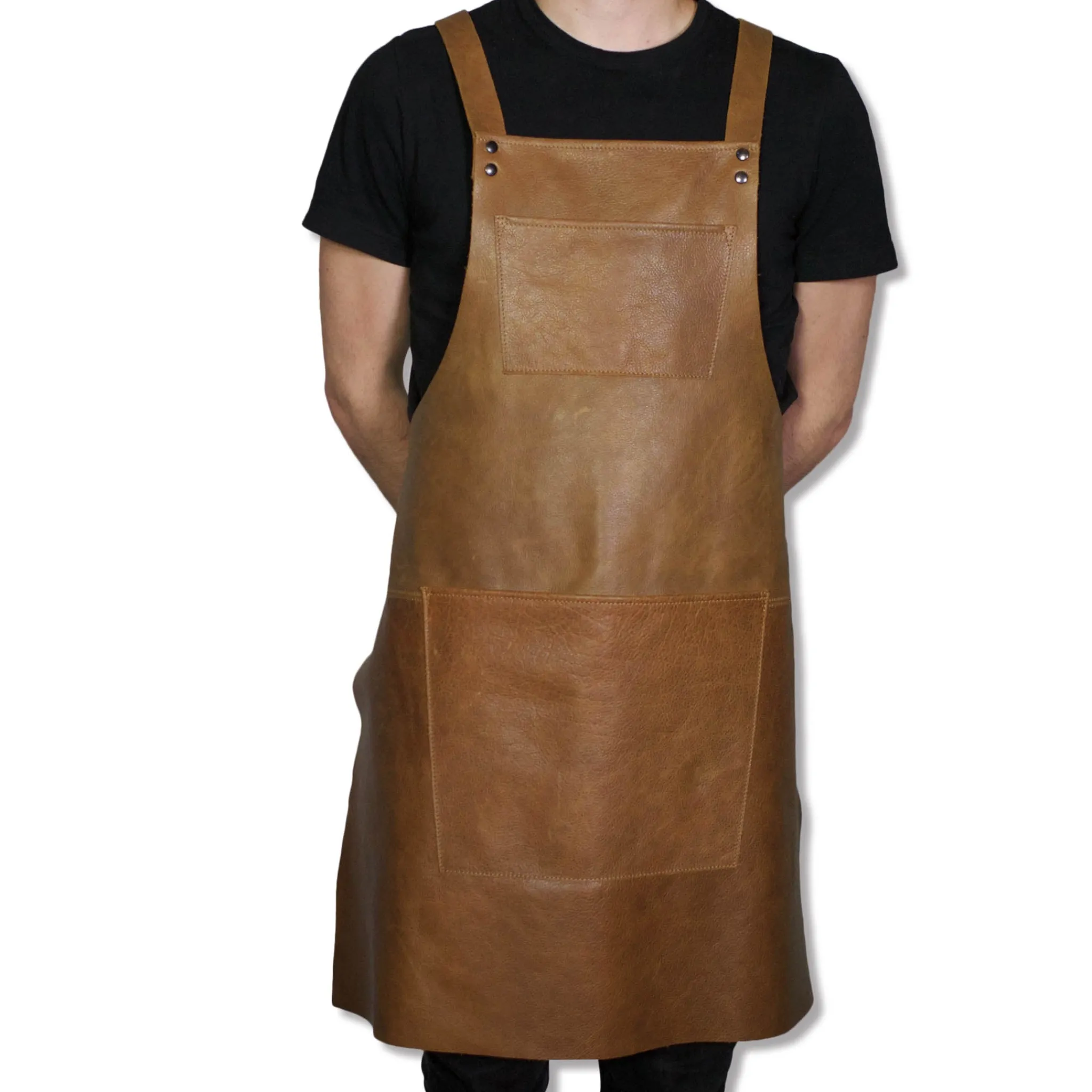 Dutchdeluxes Leather Suspender Apron in Vintage Camel Clearance