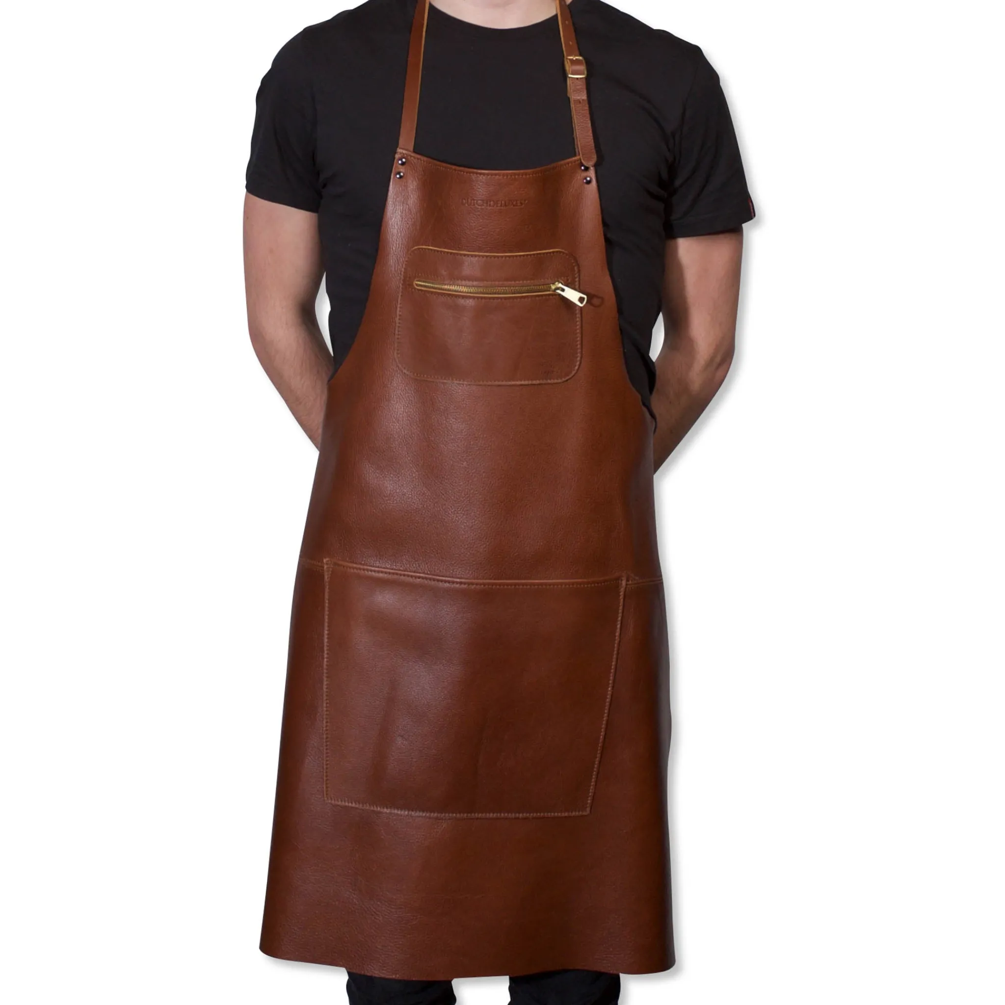 Dutchdeluxes Leather Zipper Apron in Classic Brown Online