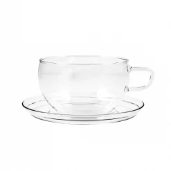 Trendglas Glass Teacup & Saucer, 400ml Clearance