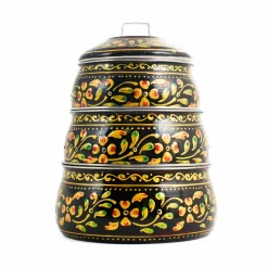 Indian Tiffin Hand Painted Three Tier Black Tiffin Tin, 1.5 Litre Outlet