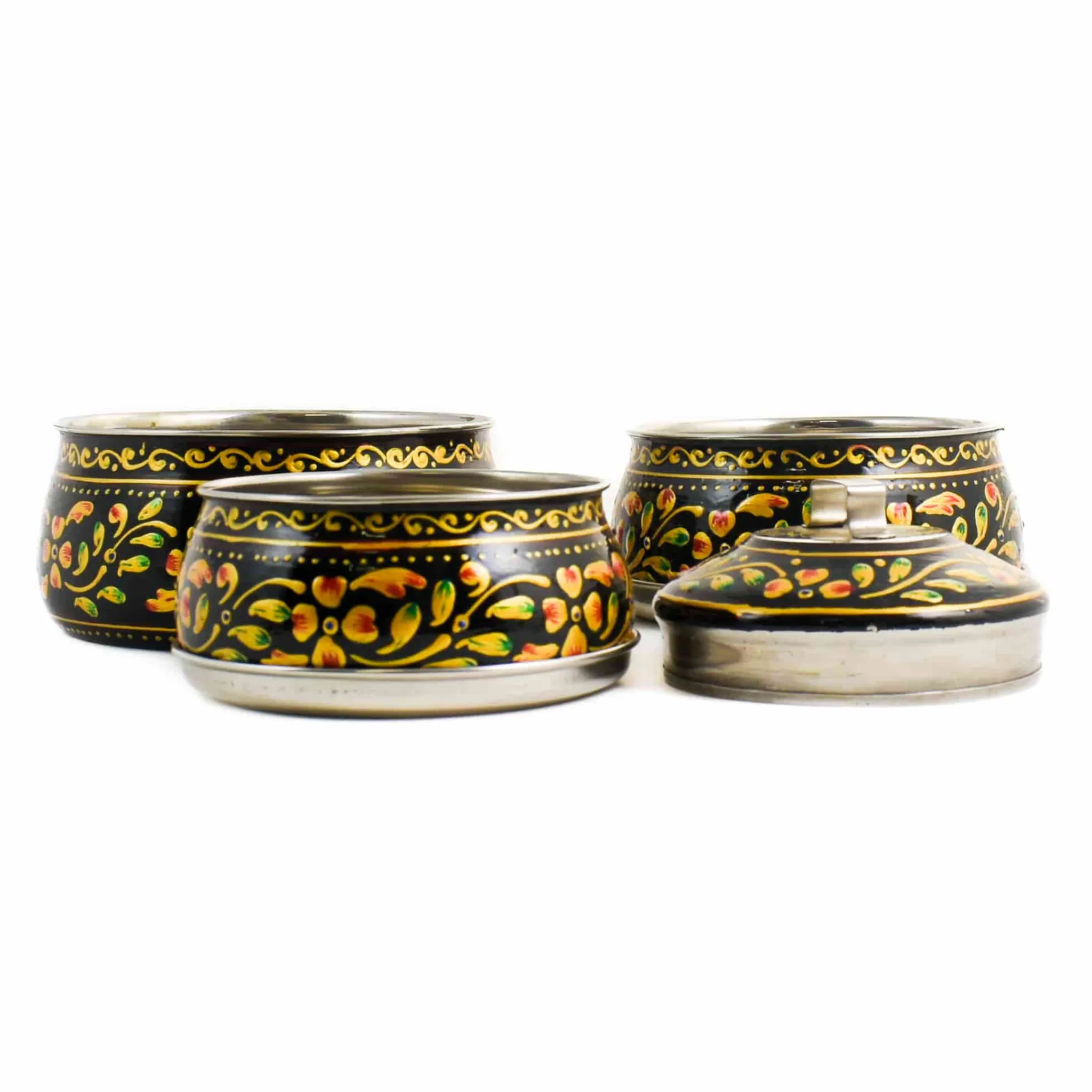 Indian Tiffin Hand Painted Three Tier Black Tiffin Tin, 1.5 Litre Outlet