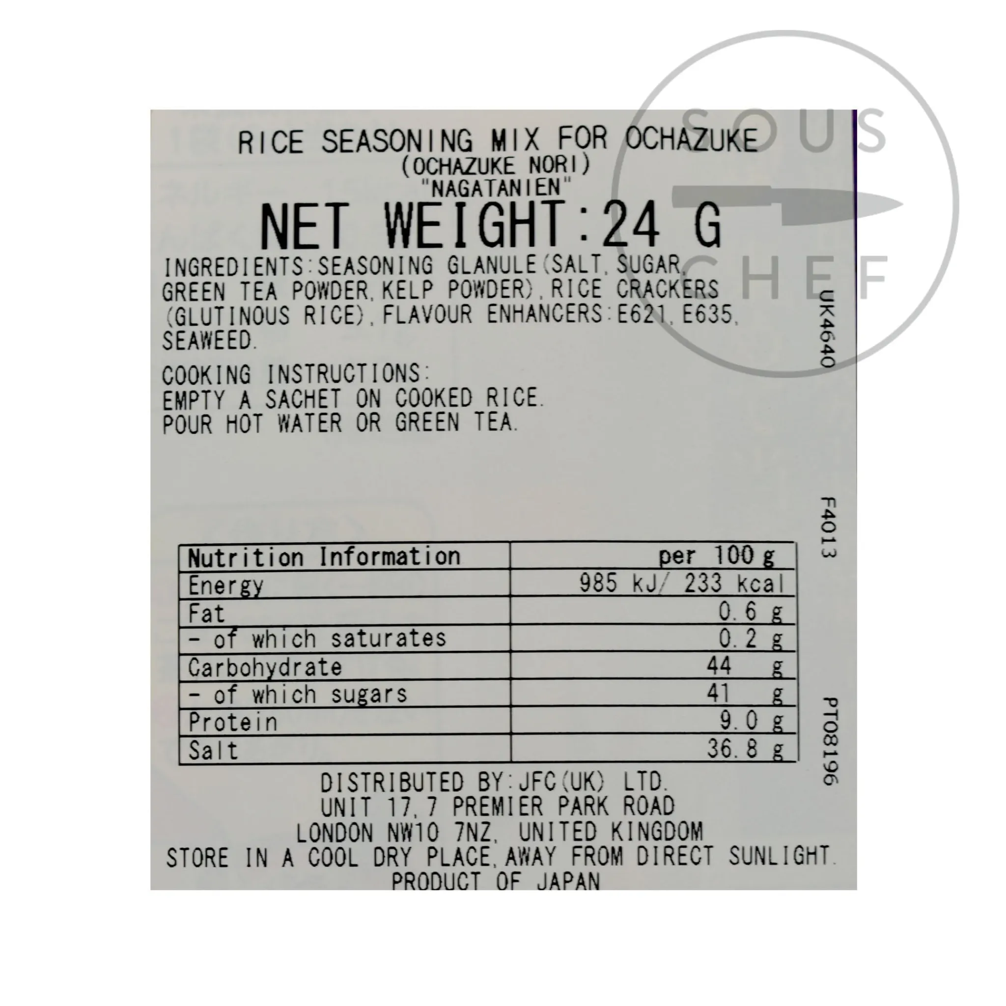 Nagatantien Instant Ochazuke Rice Seasoning - Nori, 4 x 6g New