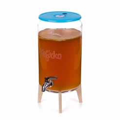 Kefirko Blue Kombucha Glass Fermenter with Spigot and Wooden Stand, 7L New