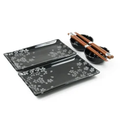 Kiji Stoneware & Ceramics Kuro Hana Sushi Serving Set Best