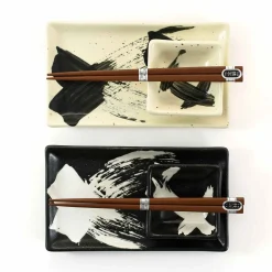 Kiji Stoneware & Ceramics Kuro To Shiro Sushi Serving Set