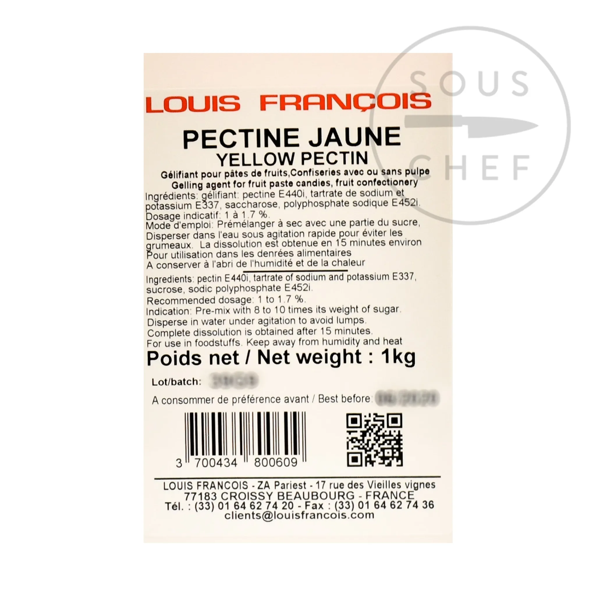 Louis Francois Yellow Pectin, 1kg New