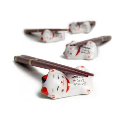 Kiji Stoneware & Ceramics Lucky Cats Chopstick & Rest Set, 4 Pairs Online