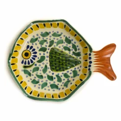 Gorky Pottery Mexican Hand Painted Green & Yellow Fish Dish, 14x19cm Online