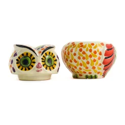 Gorky Pottery Mexican Hand Painted Orange Owl Sugar Bowl Outlet