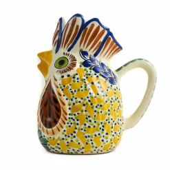 Gorky Pottery Mexican Hand Painted Yellow Rooster Pitcher New