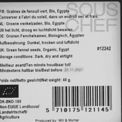 Mill & Mortar Organic Green Fennel Seeds, 40g New