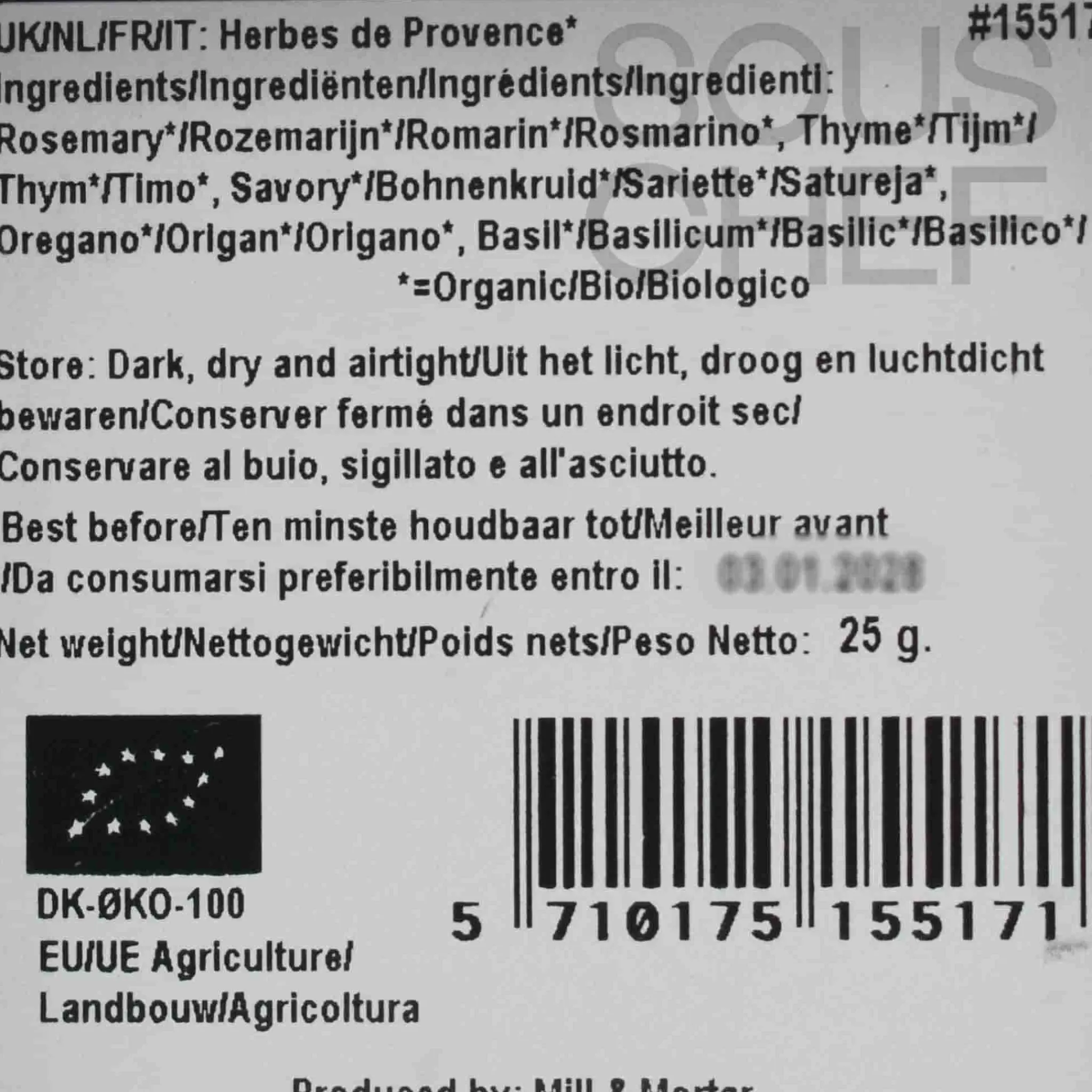 Mill & Mortar Organic Herbes de Provence, 25g New