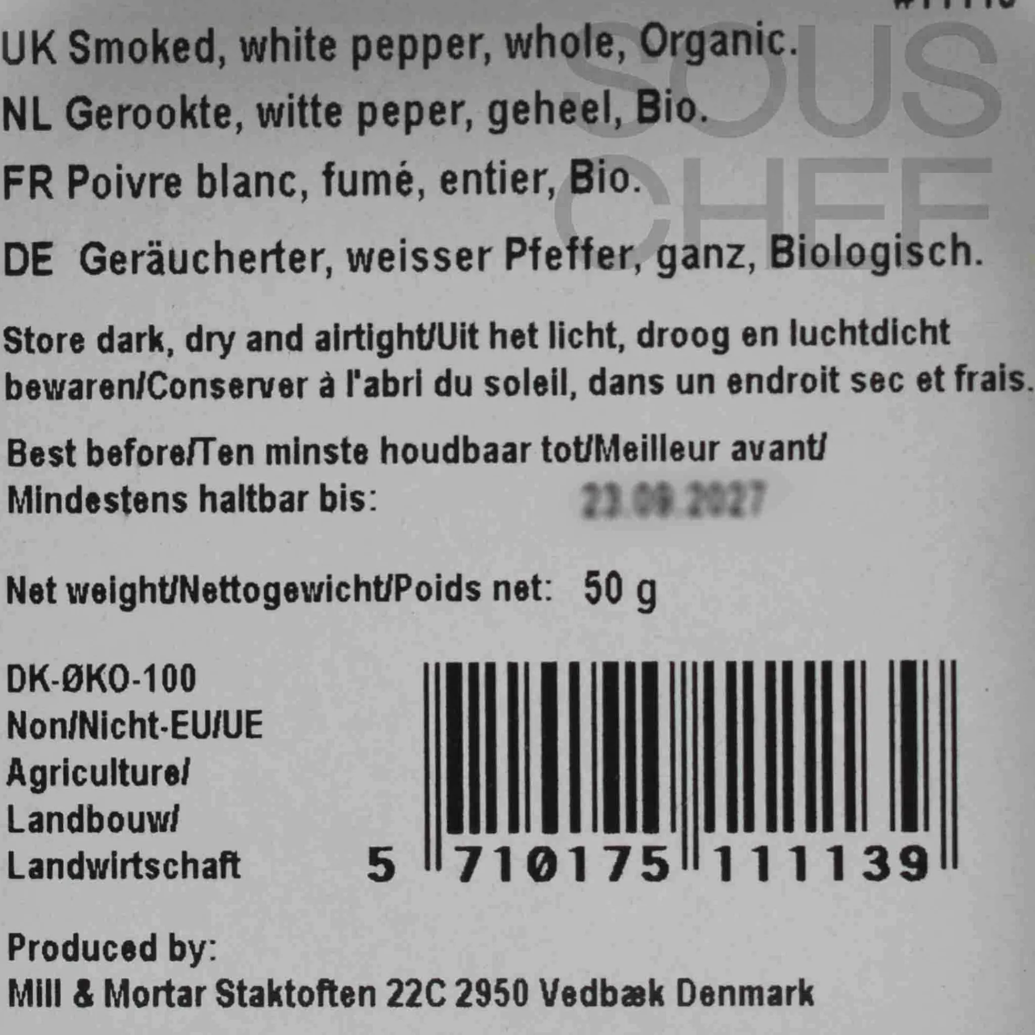Mill & Mortar Organic Smoked White Pepper, 50g