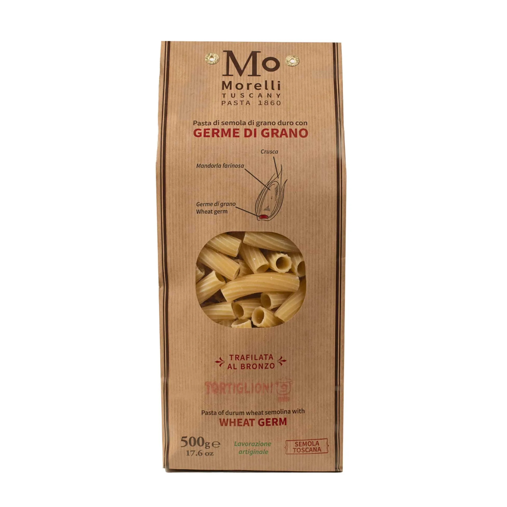 Morelli Tortiglioni Pasta with Wheat Germ, 500g Hot