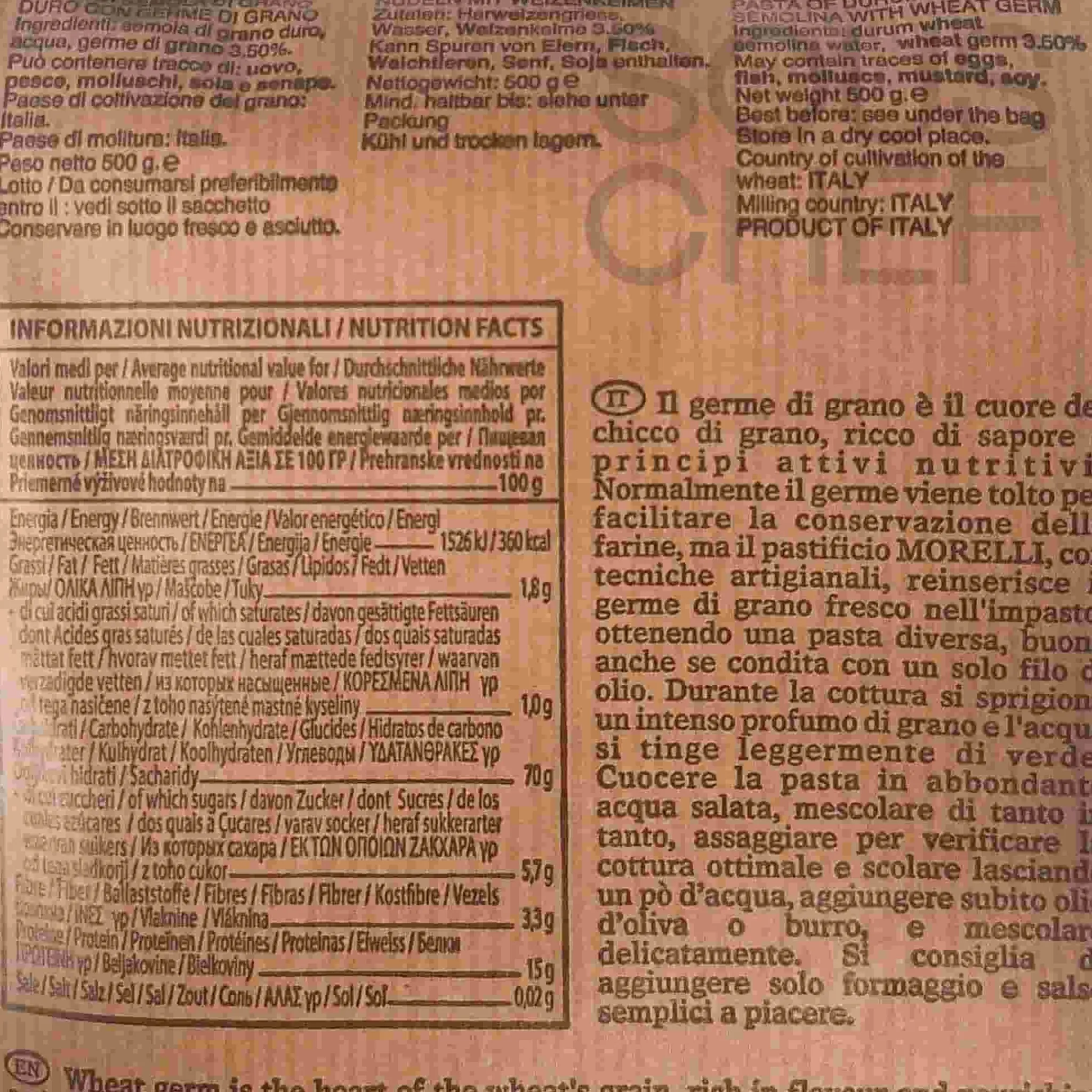 Morelli Tortiglioni Pasta with Wheat Germ, 500g Hot