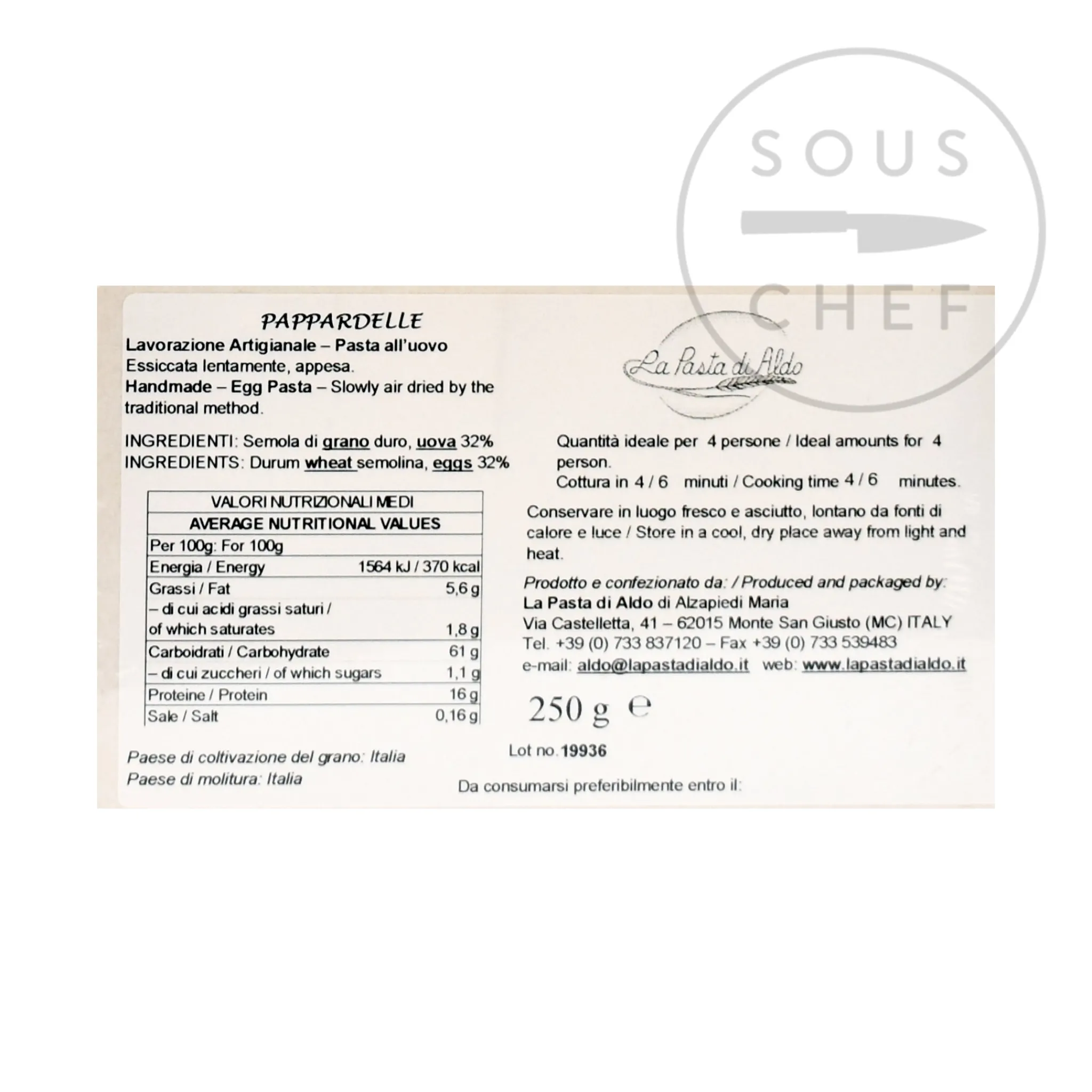 Pasta di Aldo Pappardelle Egg Pasta, 250g