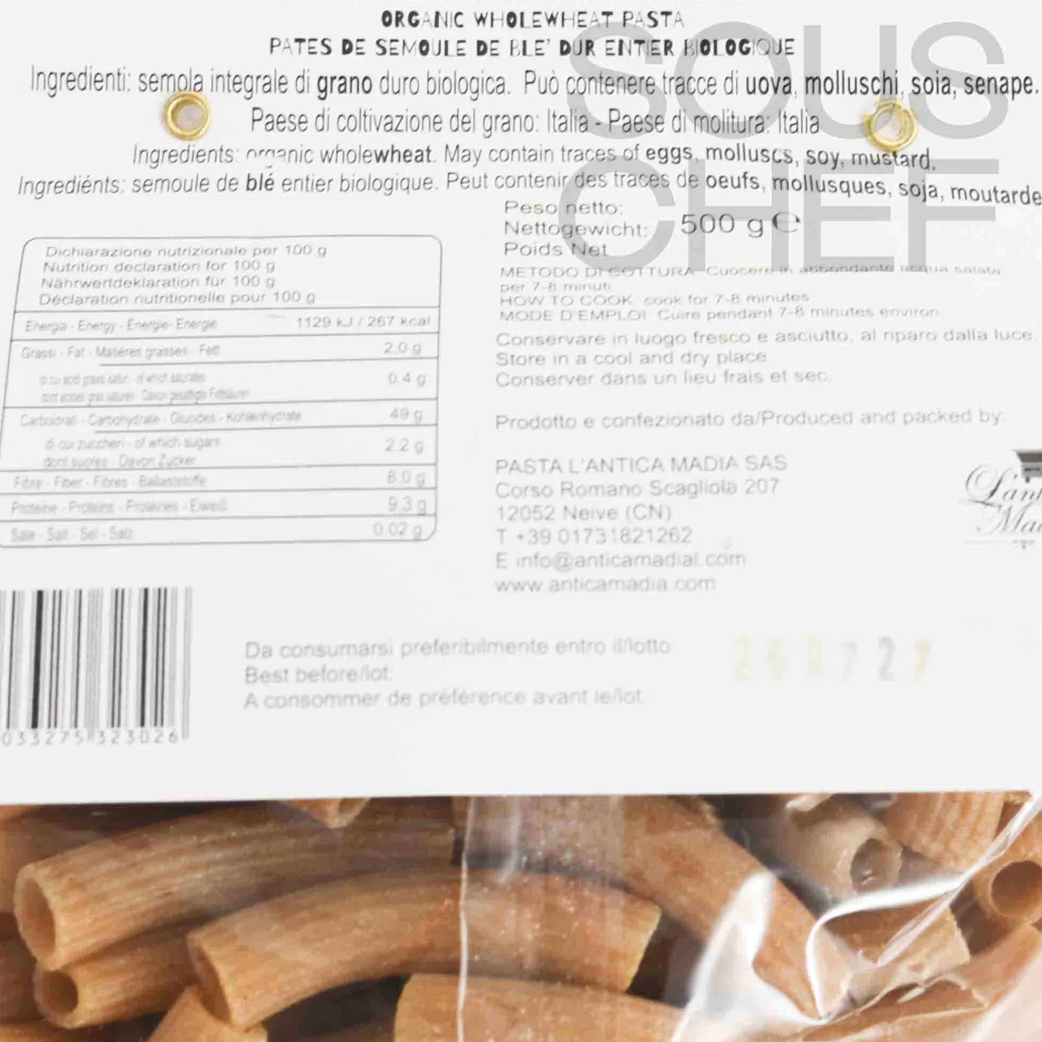 L'Antica Madia Pasta L'Antica Organic Wholewheat Maccheroni Pasta, 500g Online