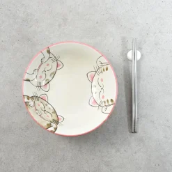 Kiji Stoneware & Ceramics Pink Lucky Cat Japanese Ramen Bowl, 21cm Best
