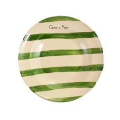 Puglia Handmade Puglia "Cacio E Pepe" Green Stripe Pasta Bowl, 29cm Outlet