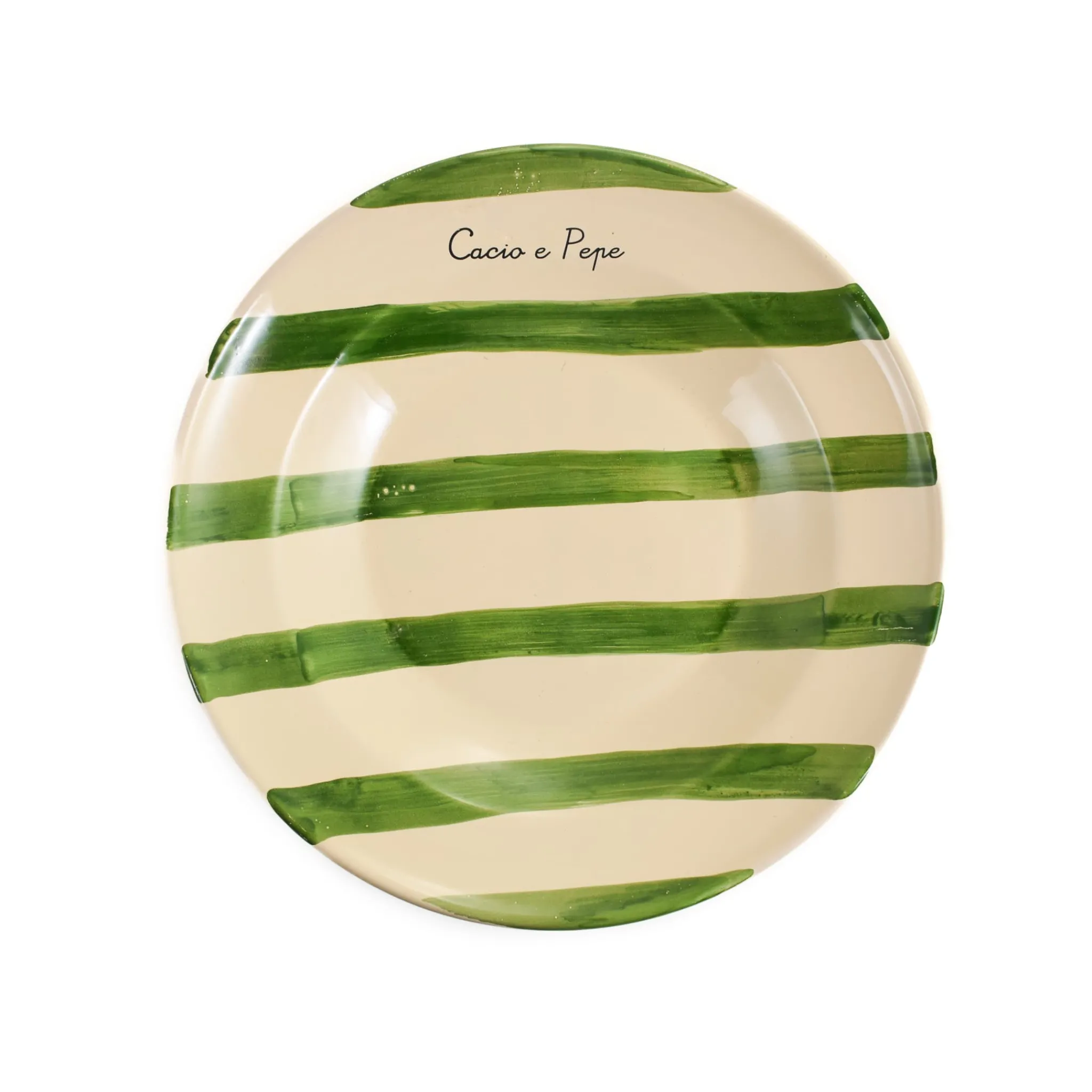 Puglia Handmade Puglia "Cacio E Pepe" Green Stripe Pasta Bowl, 29cm Outlet