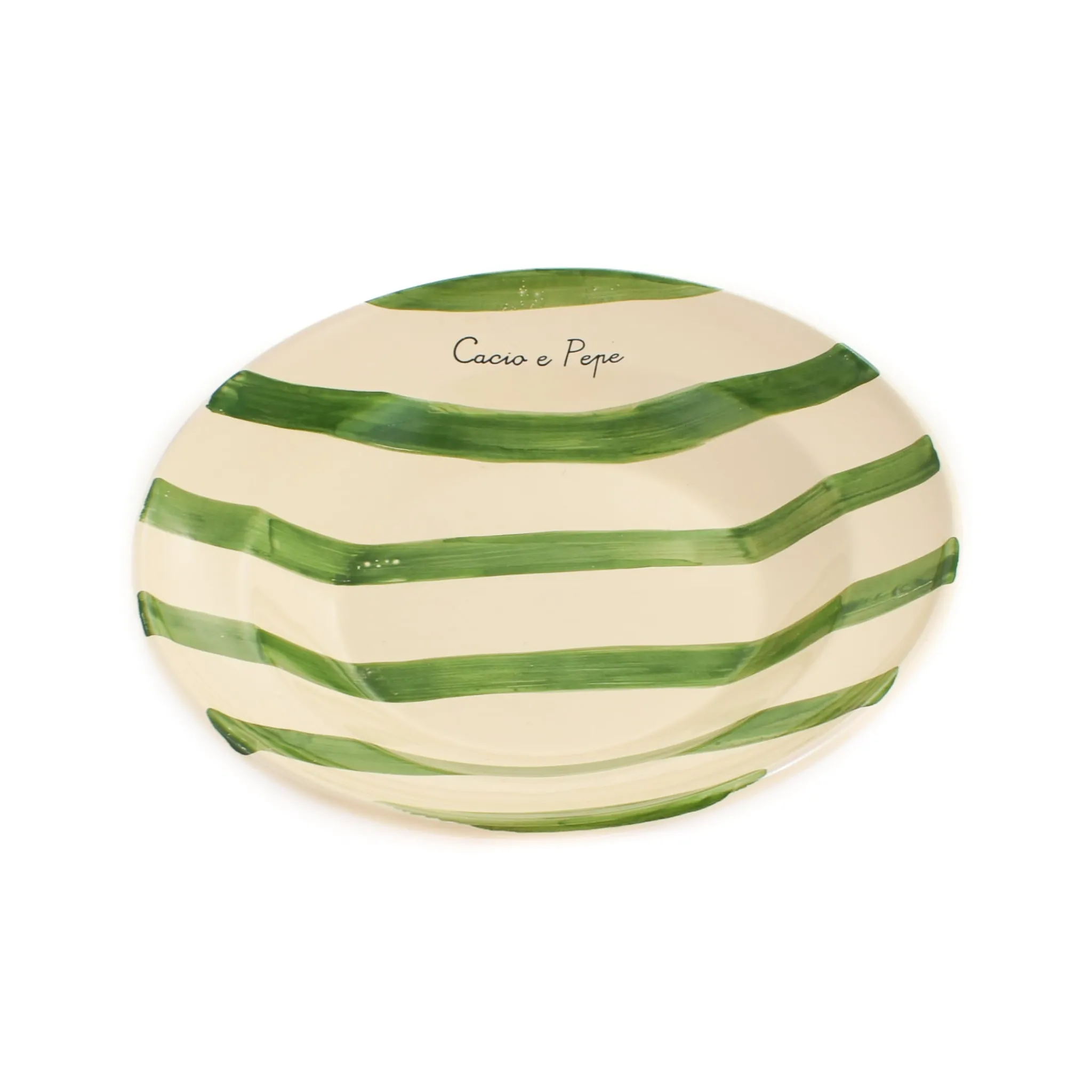 Puglia Handmade Puglia "Cacio E Pepe" Green Stripe Pasta Bowl, 29cm Outlet