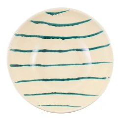 Puglia Handmade Puglia Teal Stripe Large Salad Bowl, 34cm Discount