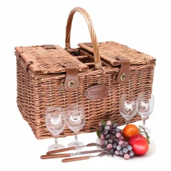 Les Jardin de la Comtesse Saint-Germain Green Gingham Picnic Basket, 4 Person Outlet