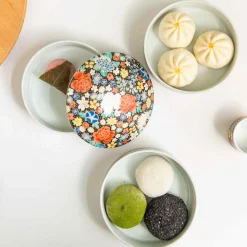 Seikou Porcelain Black Floral Motif Sweets Container, 3 Compartments Outlet