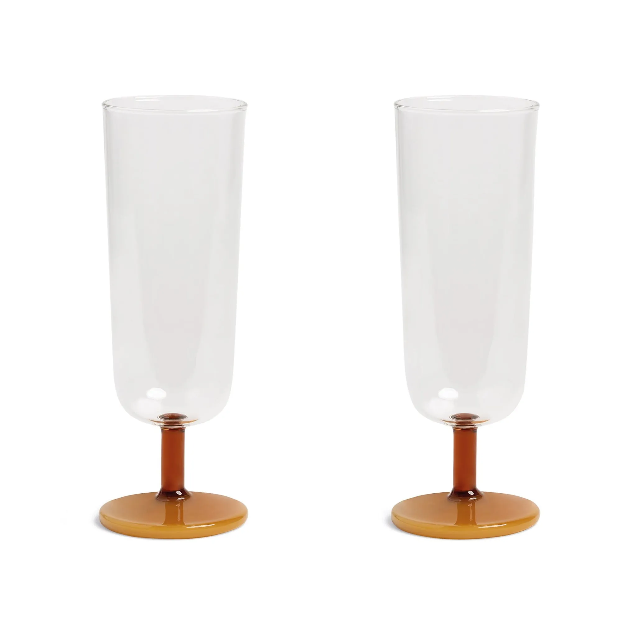 &Klevering Set of 2 Amber Stem Champagne Flute, 250ml New