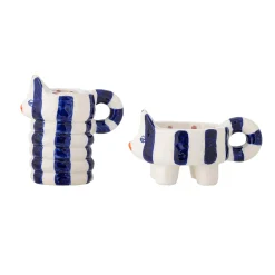 Bloomingville Set of 2 Blue Striped Cat Candle Holders Clearance