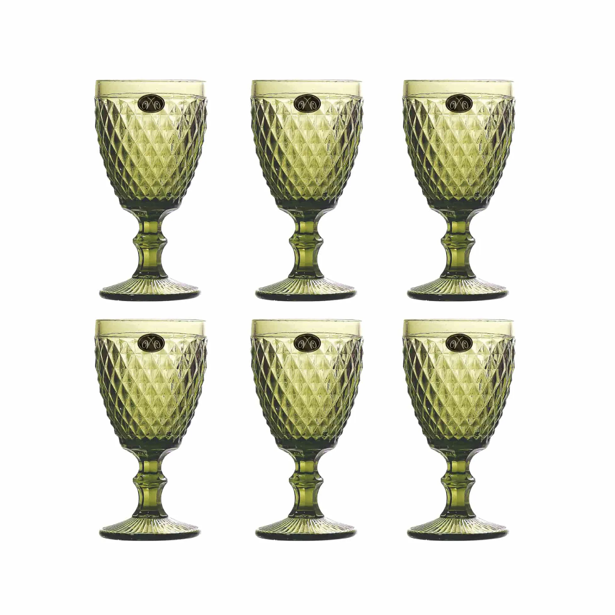 Bright Glassware Set of 6 Green Diamond Wine Glasses, 350ml New