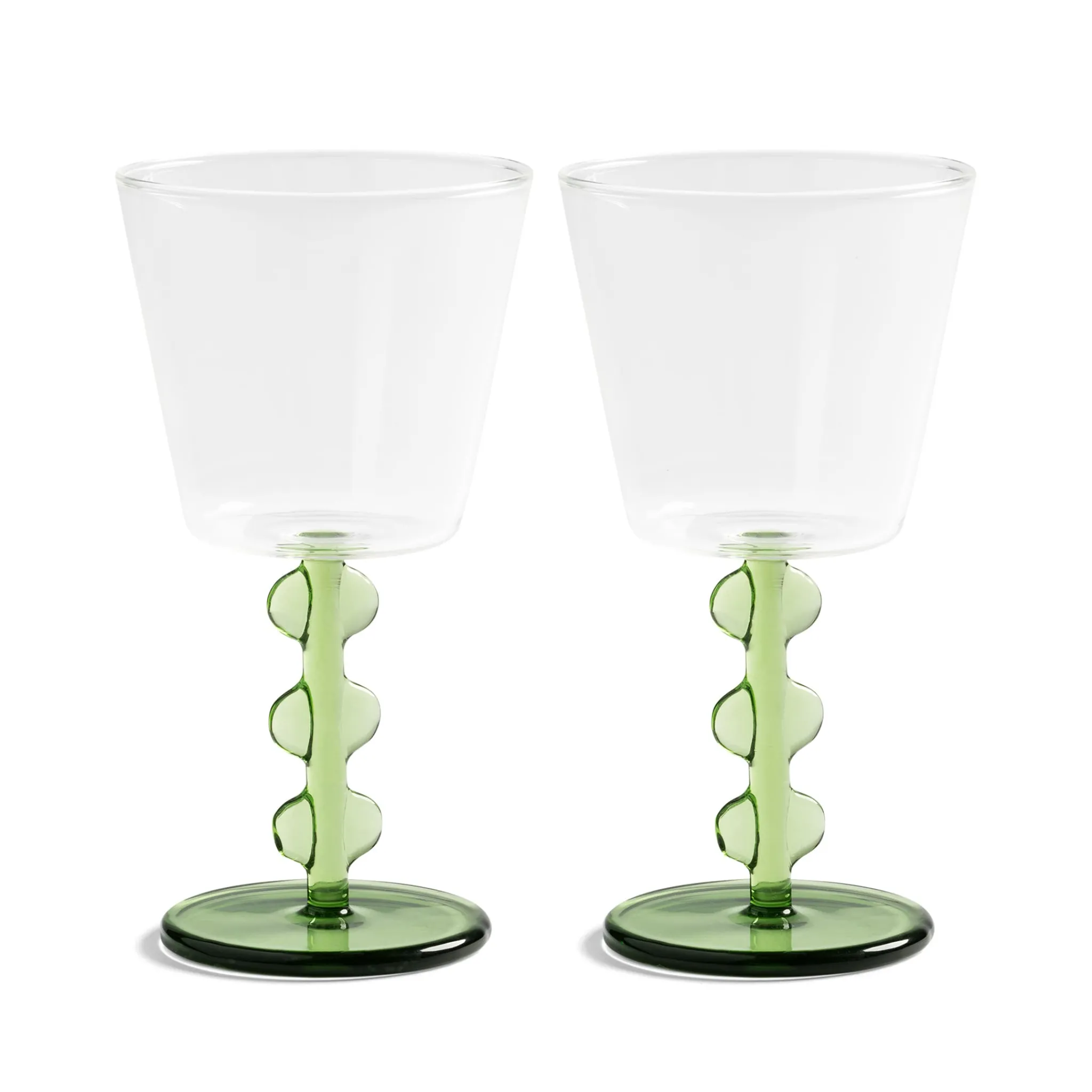 &Klevering Set of 2 Green Petal Wine Glasses, 200ml Clearance