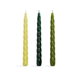 &Klevering Set of 3 Green Twisted Candles Best