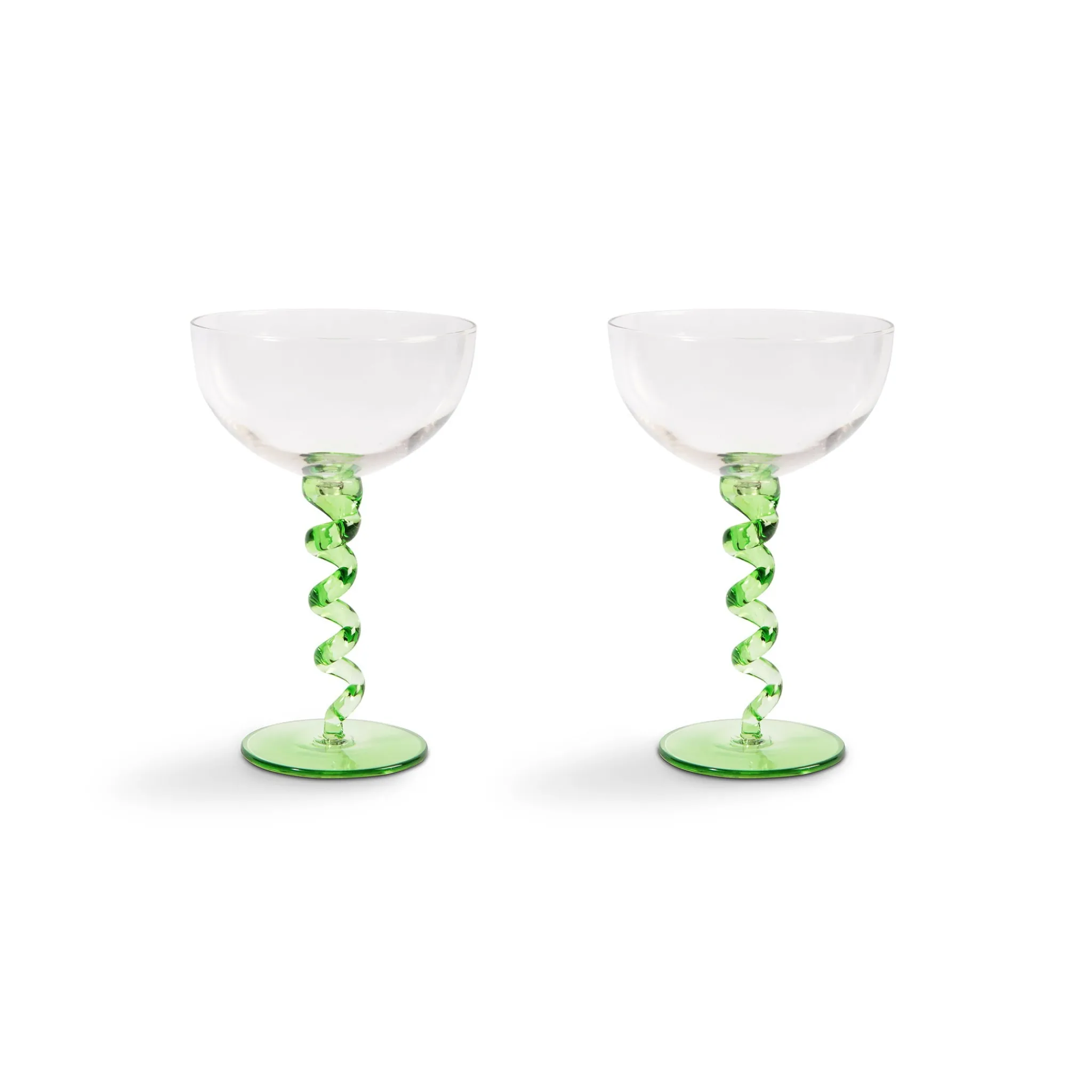 &Klevering Set of 2 Green Twisted Coupe Glasses, 300ml Discount