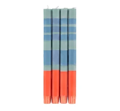 British Colour Standard Set of 4 Orange Mint Striped Candles