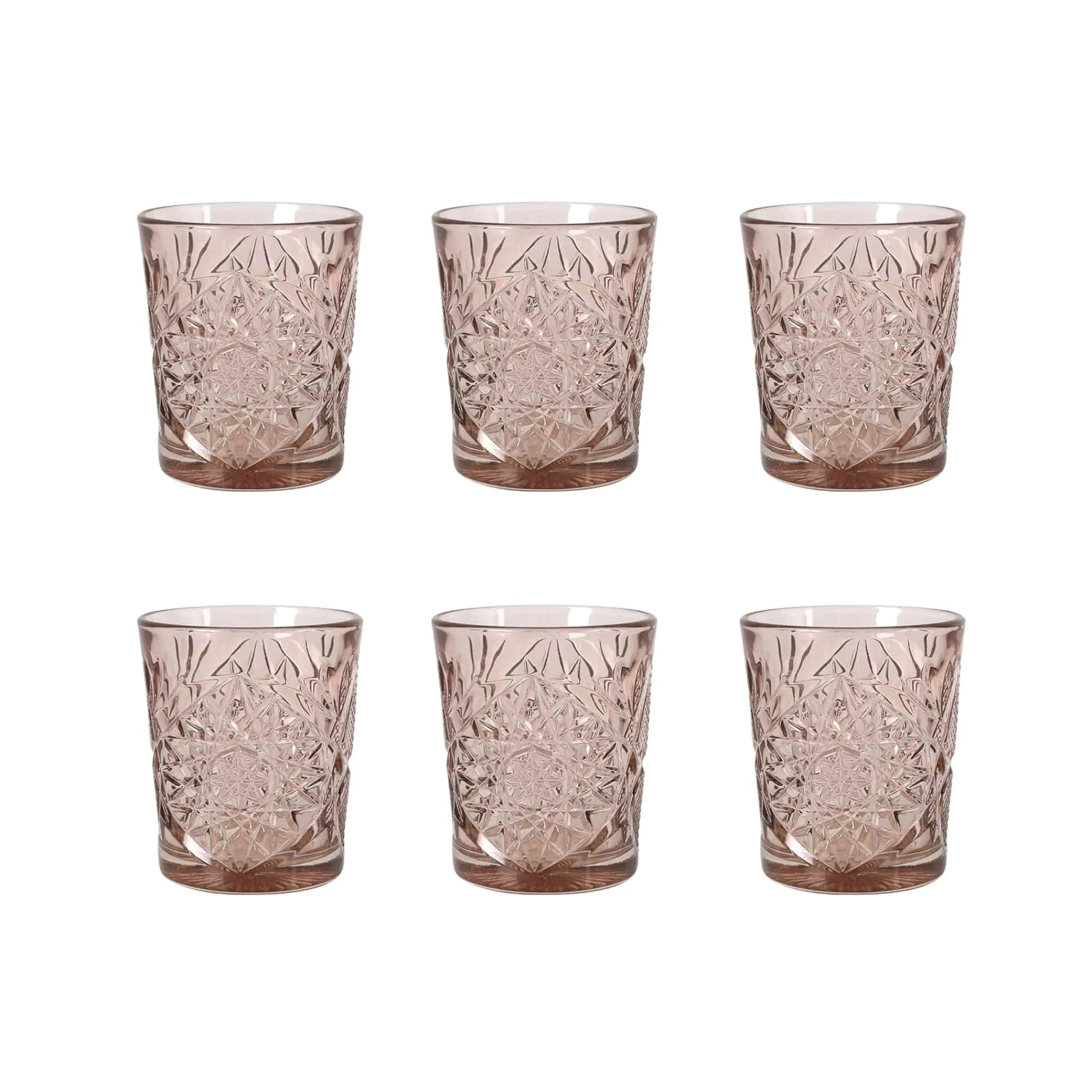 Bright Glassware Set of 6 Pink Hobstar Tumbler, 350ml