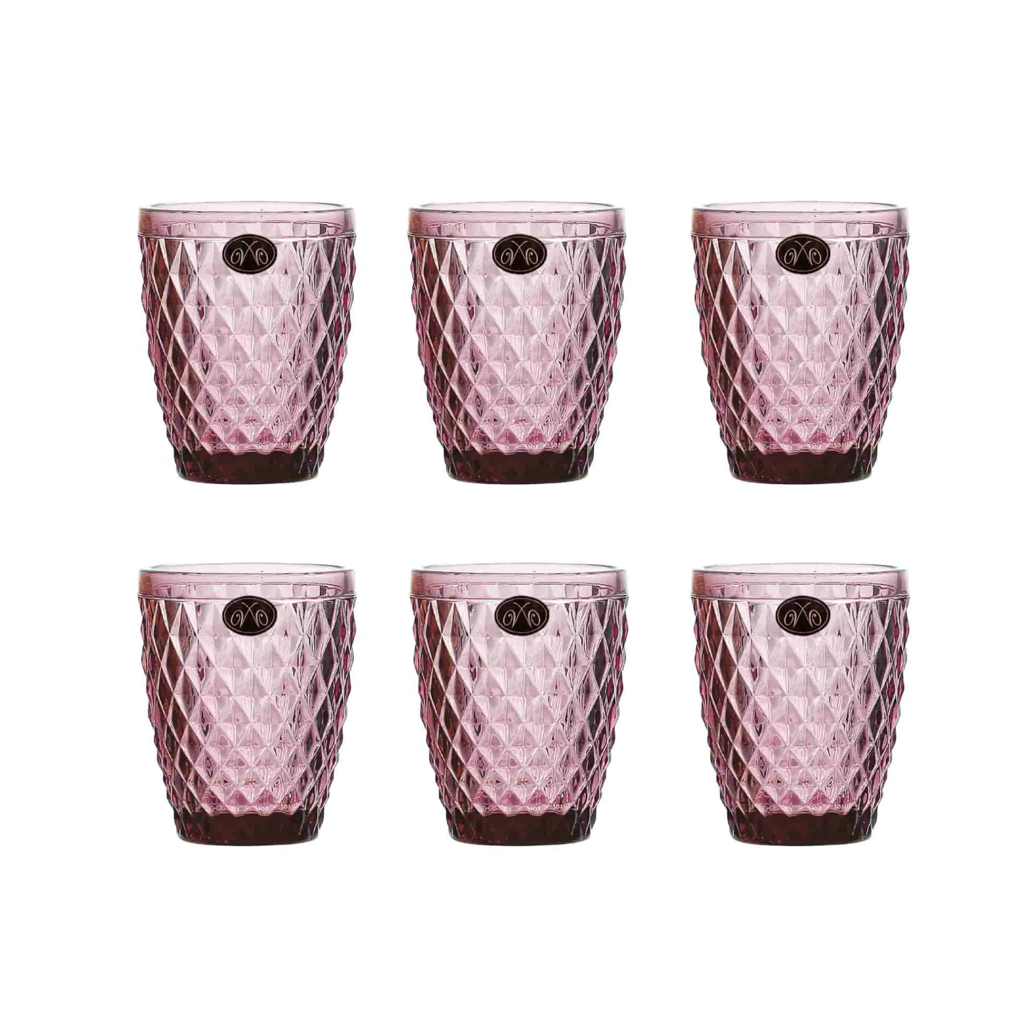 Bright Glassware Set of 6 Purple Diamond Tumblers, 270ml Hot