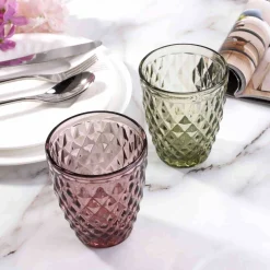 Bright Glassware Set of 6 Purple Diamond Tumblers, 270ml Hot