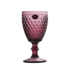 Bright Glassware Set of 6 Purple Diamond Wine Glasses, 350ml