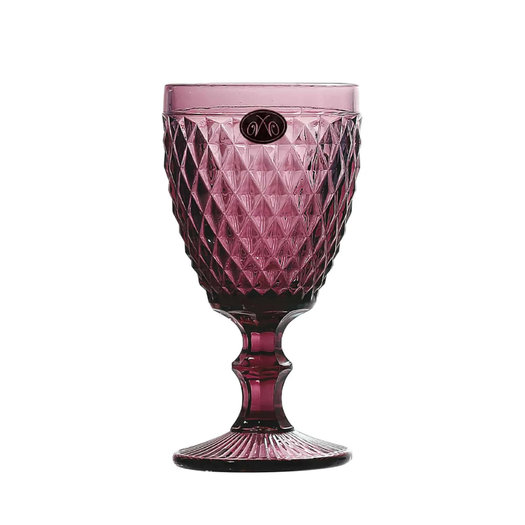 Bright Glassware Set of 6 Purple Diamond Wine Glasses, 350ml