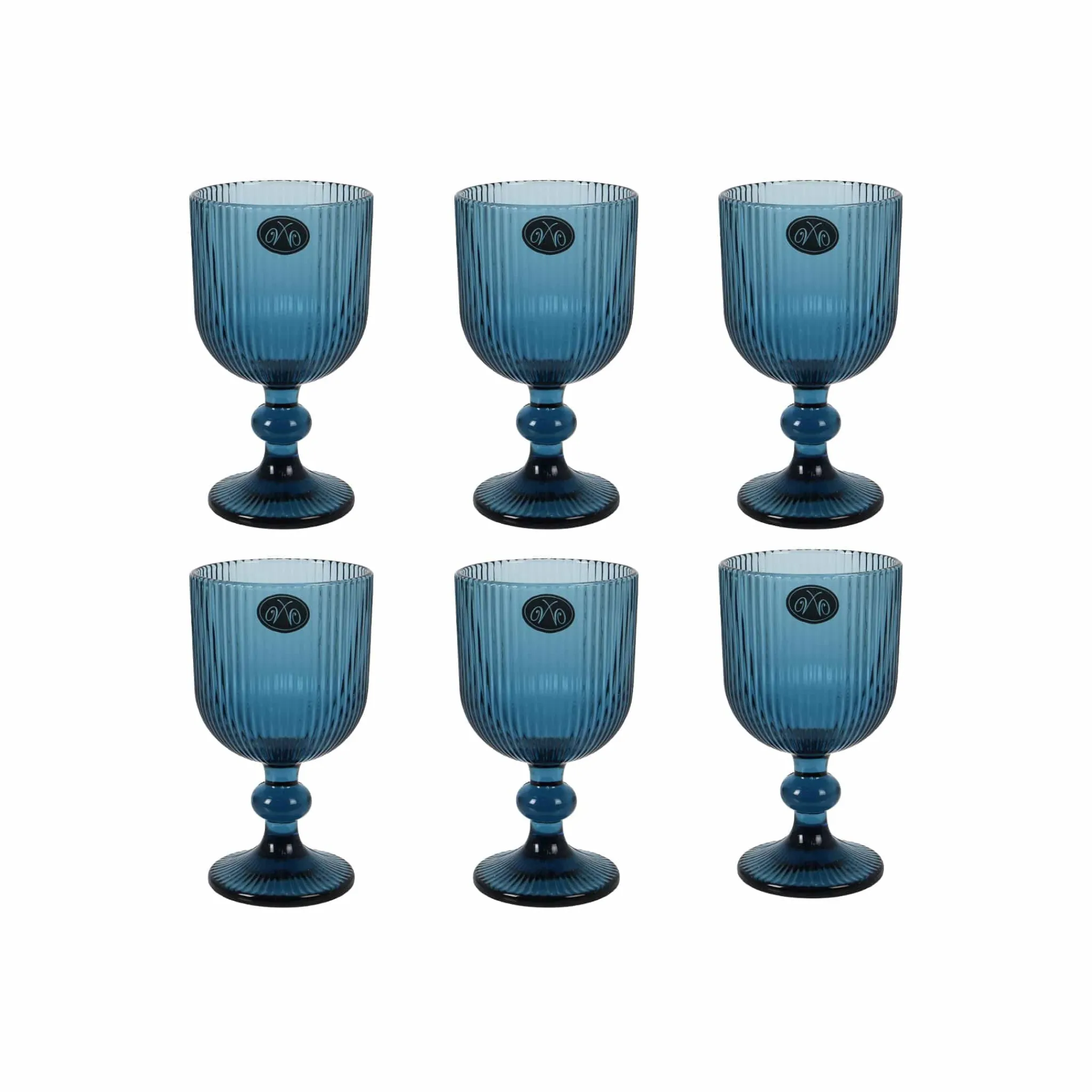 Bright Glassware Set of 6 Ribbed Blue Wine Glasses, 255ml Best